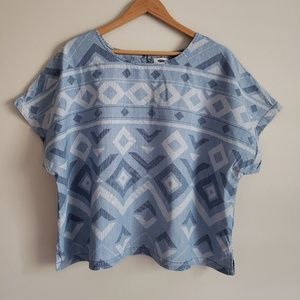 Chambray Boho Aztec Blouse
